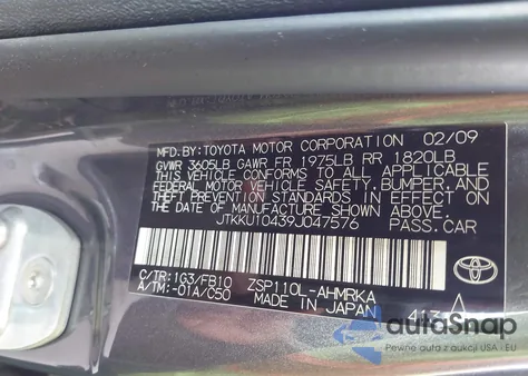 2009 Scion Xd from USA, damaged, VIN JTKKU10439J047576